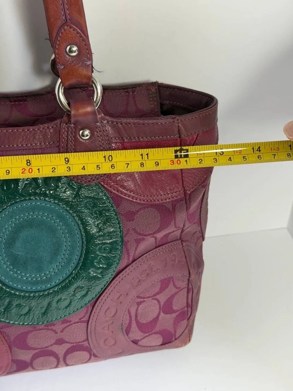 Vintage Coach Circle Patchwork East-West Plum Tote Bag